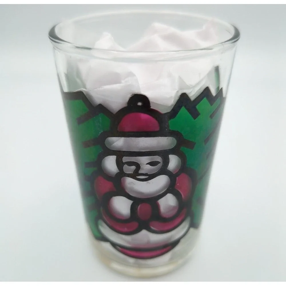1973 Faroy Stained Glass Christmas Votive‎ Holder Red Fly Agaric Santa Angel
